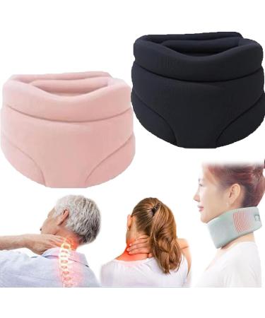 Neck Braces Soft Foam Neck Brace Cervical Collar for Sleeping Neck Stretcher and Neck Support Keep Vertebrae Stable Neck Traction After Whiplash or Injury yl-105023(Black+Pink)