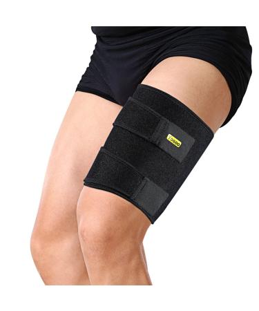 Yosoo Thigh Compression Wrap Adjustable Neoprene Leg Support Brace Hamstring Pain Femoralis Strain Femoralis Cramps Relief - Soccer Running Outdoor Exercises-Black