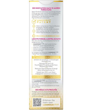 NIVEA Cellular Luminous630 Anti-Pigment Spots Day Care Fluid 40ml | Matting SPF 50 Facial Care with Vitamin E | Even Complexion Protection - Buy Online on GoSupps.com