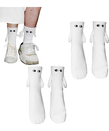 Funny Couple Socks Magnetic Hand in Hand Socks Magnetic Magnet Holding Hand Couple Socks Magnetic Sucktion 3d Doll Couple Socks Big Eye Socks for Couples Friends Sisters Lovers (2p white)