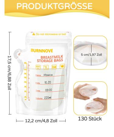 Buy Burnnove 130 BPA-Free Breast Milk Storage Bags - 250ml Double Zipper - Safe & Convenient International Shipping - Buy Online on GoSupps.com