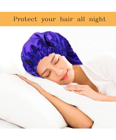 2 Pack Long Satin Hair Braid Bonnet for Black Women - Adjustable Sleep Cap with Button - Black+Blue - Buy Online on GoSupps.com