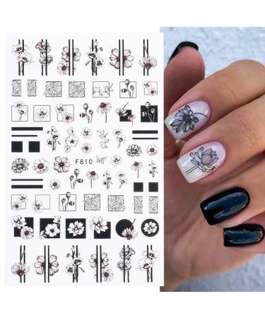 10 Sheets Spring Flower Nail Art Stickers - Self-Adhesive Black & White Floral Designs for Manicure - Perfect Nail Decoration for Women & Girls - Buy Online on GoSupps.com
