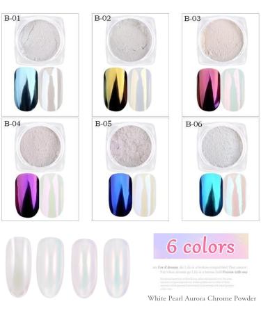 6 Colors White Pearl Chrome Nail Powder Kit | Holographic Mermaid Pigment for Stunning Nail Art - Iridescent & Pearlescent Effects - Buy Online on GoSupps.com