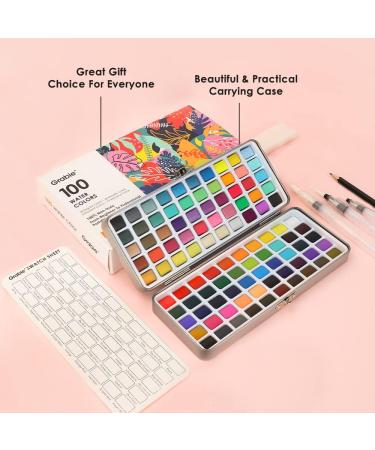 Grabie Watercolor Paint Set - 100 Colors with Water Brush Pens and Drawing Pencil - Ideal Starter Kit for Kids and Adults - Art Supplies for Watercolor Painting - Buy Online on GoSupps.com