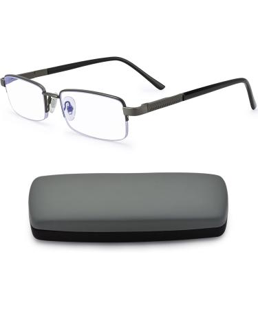 Madison Avenue Half Frame Reading Glasses for Men | Metal Blue Light Filter Rectangle Readers with Spring Hinges Gray 1.5x - Buy Online on GoSupps.com