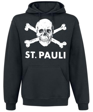 FC St. Pauli Skull I Men's Hoodie Black Fan Merch Football Skulls L Black / White