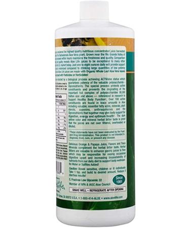 Aloe Life Organic Whole Leaf Aloe Vera Juice Concentrate - Orange Papaya Flavor 32 oz (2-Pack) | Soothes Indigestion, Boosts Energy & Wellness, Gluten-Free - Buy Online on GoSupps.com