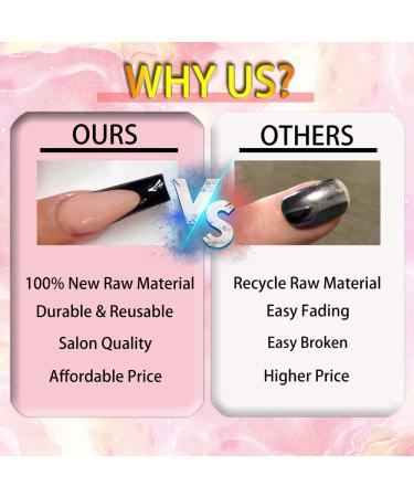 144PCS Long French Tip Press On Nails: White & Black Acrylic Square Coffin Fake Nails for Women - Buy Online on GoSupps.com