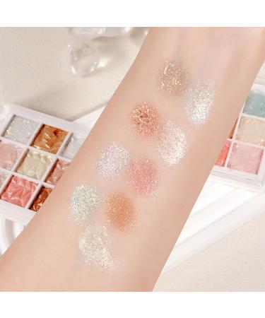 Shimmer Eye Shadow Palette - Vegan 9 Shades Pink White Gold Champagne Waterproof Make-Up for Girls - Buy Online on GoSupps.com