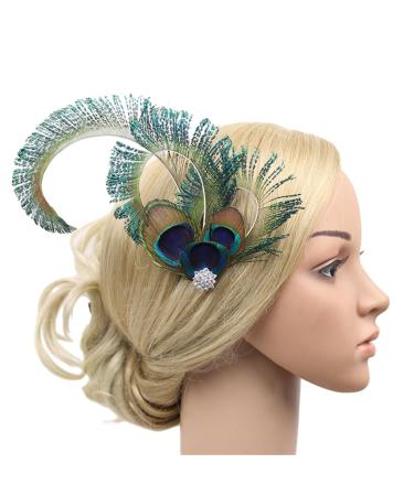hgnxa TeaParty Fascinator Hair Clip for Party Wedding Women PeacockFeather Fascinator Hair Pin Ethnic Style Church Headdress