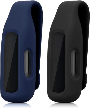 kwmobile 2X Clip Holders Compatible with Fitbit Inspire 3 / Inspire 2 / Ace 3 - Clip-On Holder Replacement Set - Black/Dark Blue black / dark blue - Buy Online on GoSupps.com