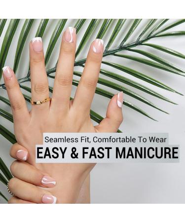 24Pcs Short Square French Press on Nails - White Swirl Design False Nails for Women & Girls - Buy Online on GoSupps.com