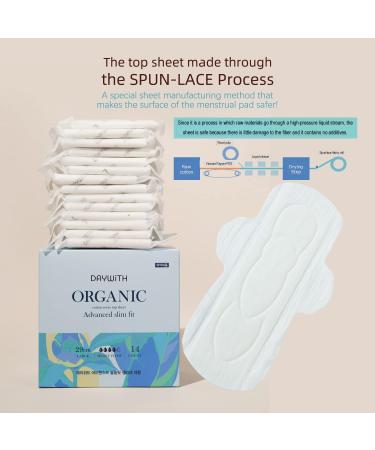 Daywith Organic Cotton 14Pcs Cover Pads - Moderate Absorbency Unscented Ultra Thin Slim Fit Menstrual Pads | Large Long Size - Buy Online on GoSupps.com