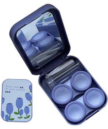 Travel Contact Lens Case - Portable Holder Kit in Blue Pink & Purple with Solution Bottles & Tweezers - Buy Online on GoSupps.com