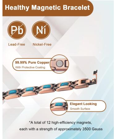 EnerCoppeX Copper Magnetic Bracelet for Women - Turquoise Jewelry with 3500 Gauss Magnet (COB-0168) - Buy Online on GoSupps.com