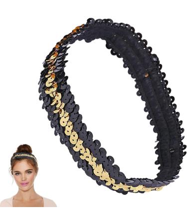 Hairband Elastic Stretch | Hair Bands Fashion | Sequin Headband Elastic | Women's Headbands - Stylish for Teens Girls and Women - Hair Accessories for Volleyball Basketball and Sports Teams Black Gold - Buy Online on GoSupps.com