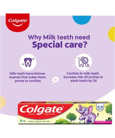 Colgate Kids Toothpaste for 2-5 Years Strawberry Flavour Gentle Protection Prevents Cavities Tooth Paste with 50% Lesser Abrasive Formula for Protecting Against Cavities - 40 Gram(1.4 Ounce) - Buy Online on GoSupps.com