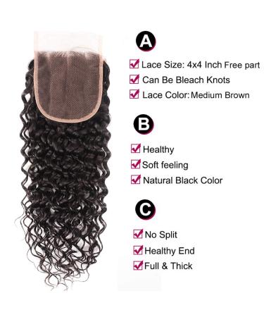 Water Wave Bundles with Closure 18 20 22+16 | Wet and Wavy 100% Unprocessed Human Hair | Deep Curly Bundles in Natural Black - Laritaiya - Buy Online on GoSupps.com