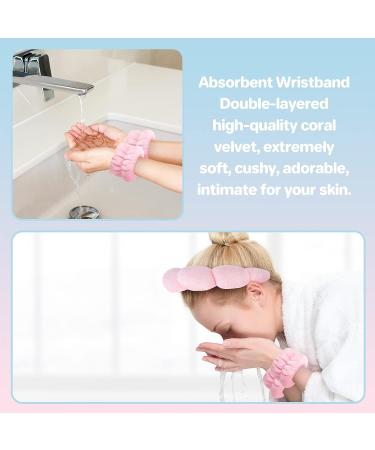 Leezmark 6 PCS Face Wash & Spa Headband Wristband Set - Pink & Light Blue | Makeup & Skincare Headbands for Washing Face - Buy Online on GoSupps.com