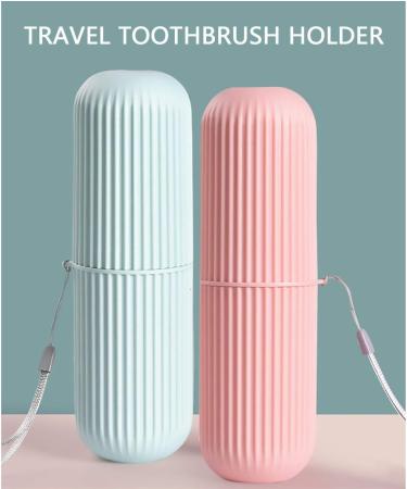 2-Pack Portable Travel Toothbrush Case Holder for Business Trips - Pink and Blue - Buy Online on GoSupps.com