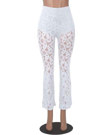 Women's Lace Embroidery Bell Bottom Cropped Pants - White XX-Large - Buy Online on GoSupps.com