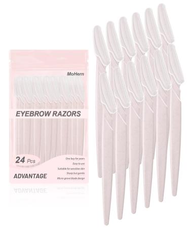 Eyebrow Razor for Women  24 Pcs Dermaplaning Tool for Face Professional  Face Razor for Women Facial Hair Remover (Wheat Pink) 24 PCS Pink
