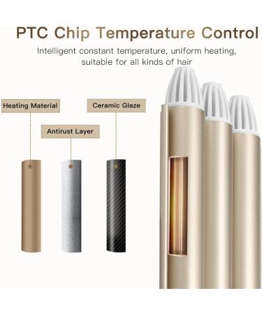 Ten-Tatent 3 Barrel Hair Waver Curling Iron 25mm - 2 Temperatures - Quick Heating - for Long or Short Hair Styling - Heat Resistant Glove - Gold - Buy Online on GoSupps.com