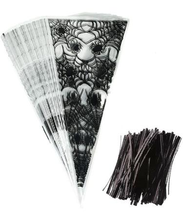 VDL Pack of 25 Halloween Sweet Cones 17x33cm Spiderweb Themed Clear Treat Bags with Twist Ties - Buy Online on GoSupps.com