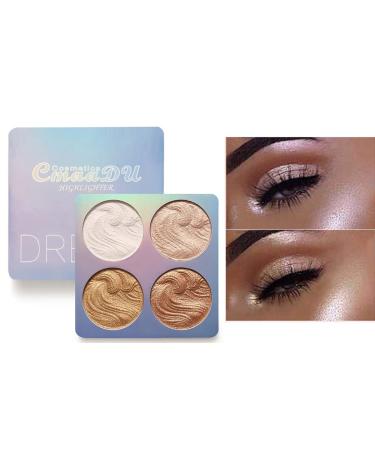 Eyret Highlighter Makeup 4 Colors Highlighters Palette Eyeshadow Glitter Face Illuminator Eye Shadow Shimmer Long Lasting Beauty Cosmetics for Women and Girls (Silver 3)