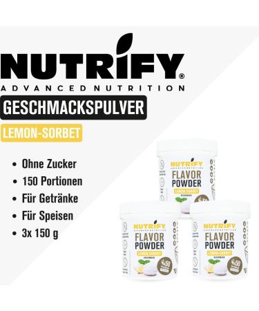 Nutrify Flavor Powder 3x150g - Lemon Sorbet | Low Calorie High Fiber | 5.75 kcal per Portion | Ideal for Baking & Food Refining - Buy Online on GoSupps.com