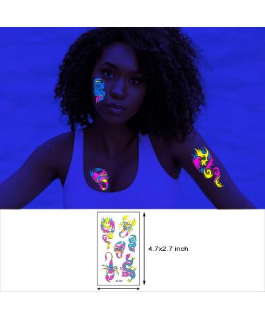 Glow in the Dark Neon Temporary Tattoos: 61 Glitter Styles Dragon, Scorpion, Spider - Waterproof UV Neon Tattoos Stickers for Men and Women - Party Decoration - Buy Online on GoSupps.com