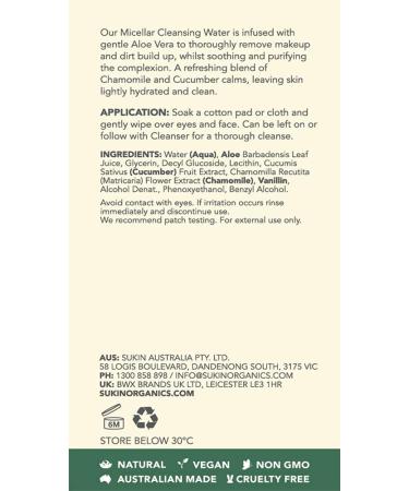 Sukin Micellar Cleansing Water 250ml - Gentle, Natural Cleanser for All Skin Types - Buy Online on GoSupps.com