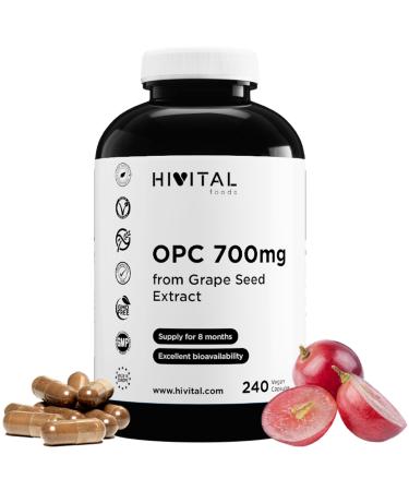 OPC Grape Seed Extract 700 mg. 240 vegan capsules for 8 months. Grape Seed Extract contains 99% OPC a powerful source of natural antioxidants that reduce oxidative stress