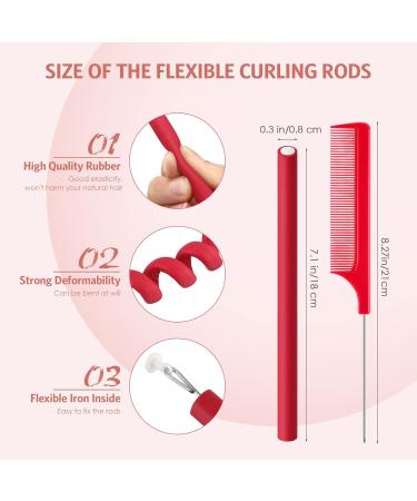 30 Flexible Foam Curlers & Steel Rat Tail Comb - No Heat Hair Styling for Long & Short Hair - Red Curling Iron Twist Set - Buy Online on GoSupps.com