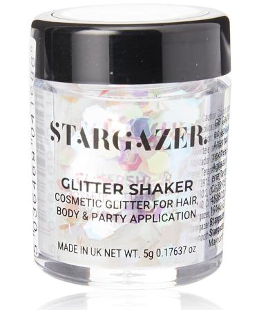 Stargazer Chunky Glitter Shaker UV White. Cosmetic glitter for use on the eyes lips face body hair and nails.