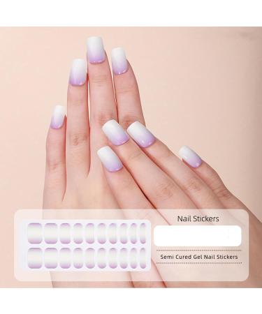 Semi Cured Gel Nails Strips - 20 Stickers Nail Wraps Soft Self - Solid Purple Full Wraps Nail Polish Stickers French Style (French Simple Style) Gradient Violet - Buy Online on GoSupps.com