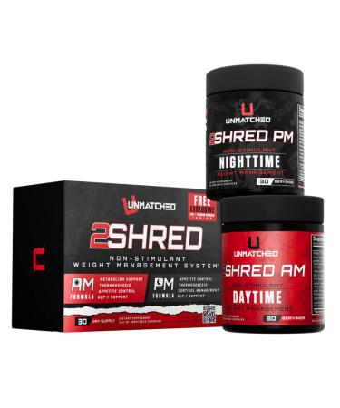 Unmatched 2Shred AM + PM | Non Stimulant Weight Management System | Thermogenesis Fat Burning & Appetite Control | 180 Vegetable Capsules 30 Day Supply
