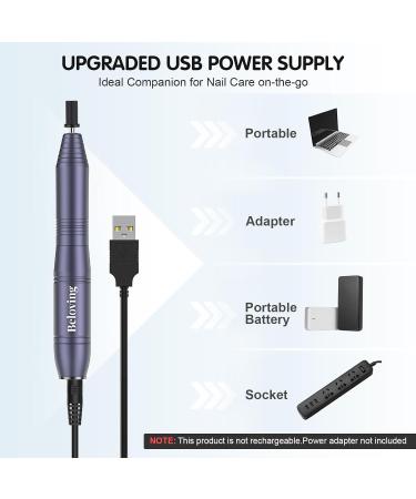 Portable Electric Nail Drill with Metal File - USB Efile for Acrylic & Gel Nails - Home Salon Manicure Pedicure - Grey - Buy Online on GoSupps.com