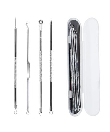 4PCS Blackhead Acne Removal Extractor  Curved Blackhead Tweezers Kit  Professional Stainless Pimple Acne Blemish Removal Tools Kit with Storage Box