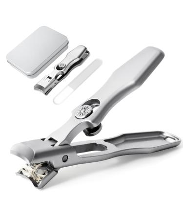 Lux German Nail Clippers Grip for Men The UltraSharp Fingernail Clippers with Catcher No Splash Toenail Clippers for Thick Nails for Seniors Portable Nail Clipper with Catcher File and Safety Lock Silver
