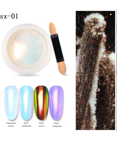 Chrome Nail Powder Chameleon Metallic Nail Art Pigment Powder Iridescent Pigment Pearly Highlight with Sponge Stick for Wedding - Buy Online on GoSupps.com