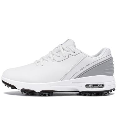 Fenlern Men's Golf Shoes Non-Slip Waterproof Air Cushion Golf Sneakers 42 EU White Grey