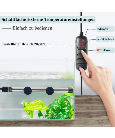 Fedour 100W Mini Aquarium Heater - Digital Temperature Controller for 30-100L Fish & Turtle Tanks Ideal for Fresh & Saltwater - Buy Online on GoSupps.com