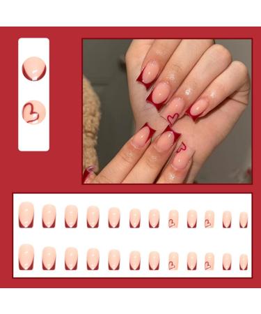 Justotry 24-Piece Dark Red Heart Angular Press-On Nails | Beautiful Fake Square Fingernails for Women - Buy Online on GoSupps.com