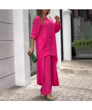 Women's Casual 2 Piece Short Sleeve Outfit Set | Hot Pink, Size Large - Buy Online on GoSupps.com