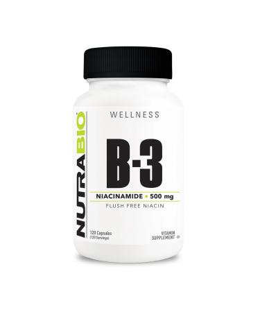 NutraBio Niacinamide Supplement for Normalized Blood Lipids Better LDL & HDL Levels Flush Free Vitamin B3 500mg - 120 Vegetable Capsules
