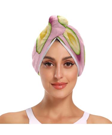 Fresh Avocado Hair Towel 2 Pack Super Absorbent Hair Drying Towel Quick Dry Hair Turbans Head Towel with Button Twisty Wrap for Women Girls