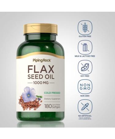 Piping Rock Flaxseed Oil 1000mg Softgel Capsules | 180 Count | Cold Pressed Supplement | Non-GMO Gluten Free - Buy Online on GoSupps.com