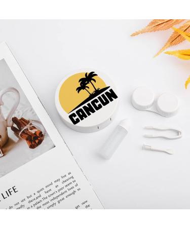 Cancun Mexico Sunset Palm Trees Round Case For Contact Lens Kit Storage Box with Mirror Printed - Buy Online on GoSupps.com